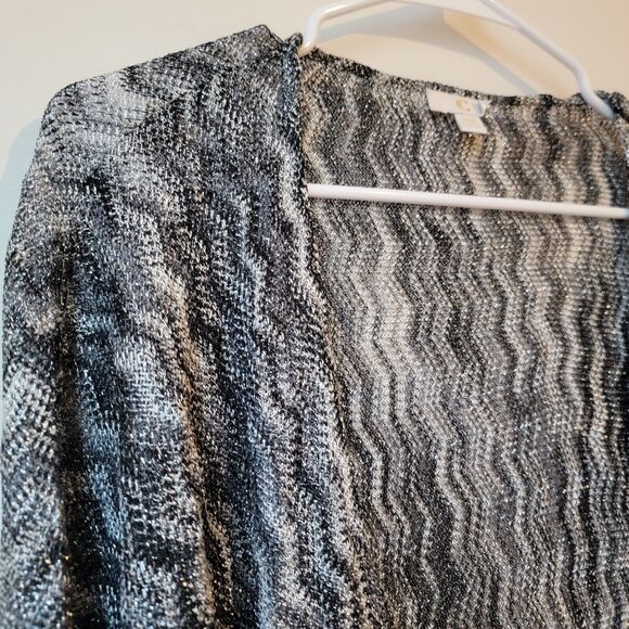 Charming Charlie Cardigan Open Zig Zag Black Gray Metallic Waterfall - Picture 3 of 4